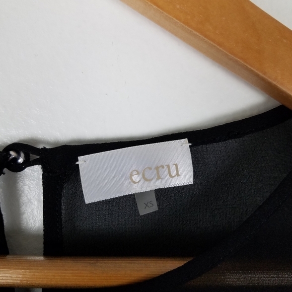 ECRU 100% Silk Chiffon Black Ruffle Layered Blouse XS - Picture 9 of 11